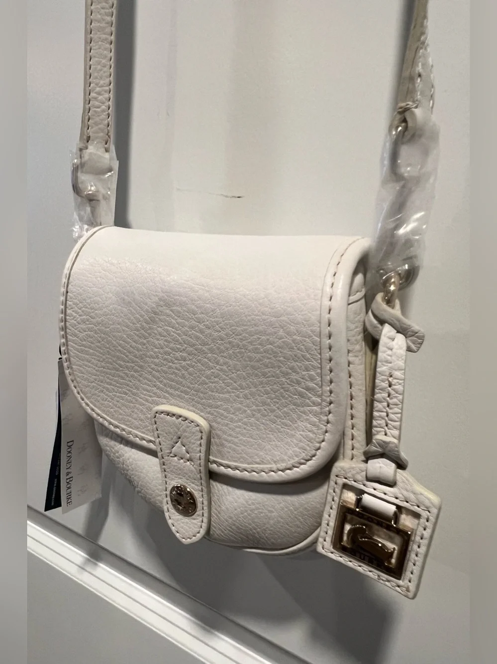 Dooney & Bourke White Pebbled Leather Saddle Crossbody NWT